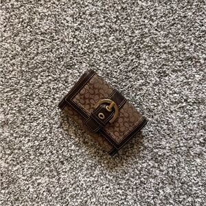 Coach Signature Canvas Trifold Wallet Brown Leather Buckle Y2K Vintage